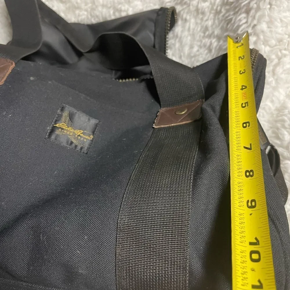 Eddie Bauer Premium Black Canvas brown Leather Duffle Weekender Bag